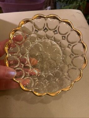 Antique! 5 Stunning depression glass bowls “Thumbprint “Candy/ Food Gold Trim